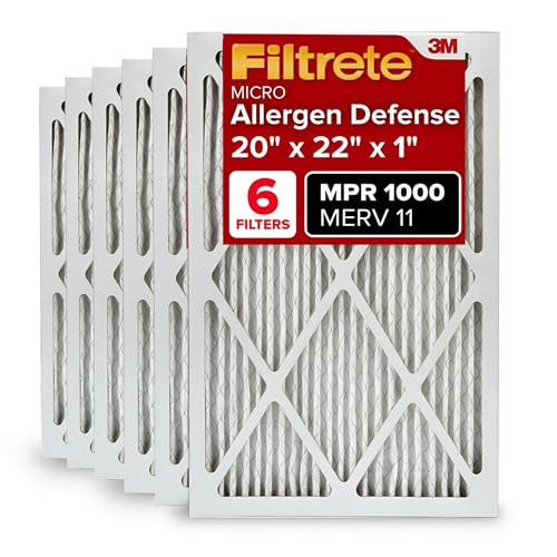 Image of Filtrete 20x22x1 AC Furnace Air Filter, MERV 11, MPR 1000, Micro Allergen Defense, 3-Month Pleated 1-Inch Electrostatic Air Cleaning Filter, 6 Pack (Actual Size 19.81 x 21.81 x 0.81 in)