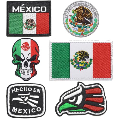 6 Pcs Mexico Mexican Embroidered Hook and Loop Emblem Patch Applique -Funny Meme Patches Mexico Military Tactical Badge for Clothes Jeans Jacket Backpacks Vest Bags Hats