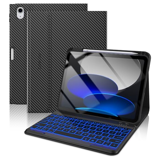 Image of typecase Folio Keyboard Case for iPad 10th Gen 10.9 inch (2022) and iPad 11th (A16, 2025), Magnetic Wireless Detachable Keyboard, 7-Color Backlight, Thin & Light, Pencil Holder - Carbon Fiber