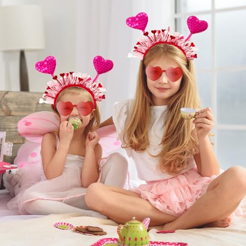 12 Pcs Valentines Day Heart Headband and Heart-Shaped Glasses, Heart Sequin Headband,Heart Shape Decor Headband for Valentine Props Halloween Party Costume Accessory