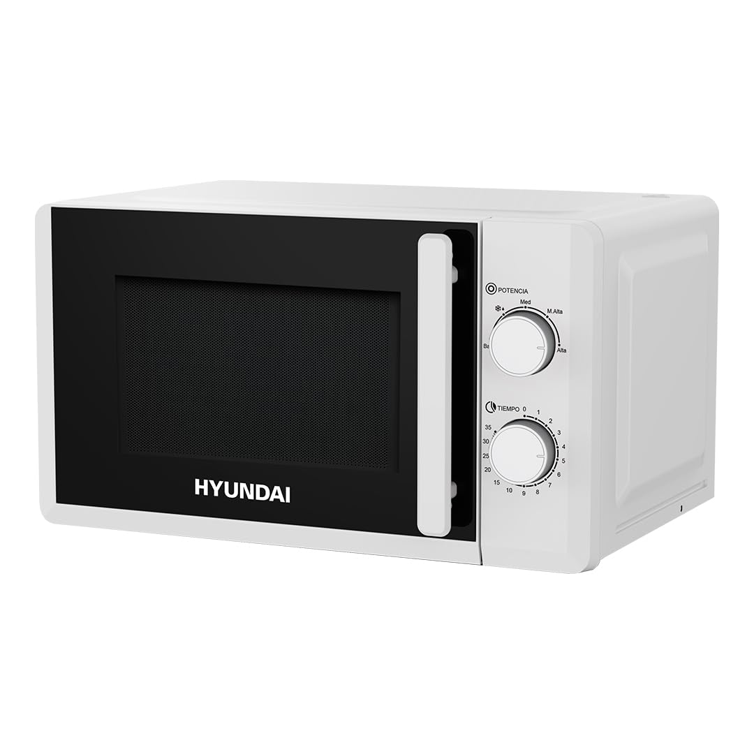 Hyundai Microondas 20 Litros Cerámico Blanco HMC207W00. 700W, 12 Programas, Modo Descongelación, Revestimiento Interior, Fácil Limpieza, Temporizador 35min.