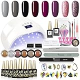 COSCELIA kit uñas semipermanentes completo contienen 1*48w led/u-v secador 1*top coat 1*base coat 8*esmalte en gel y otros accesorios para recortar y limpiar las uñas.