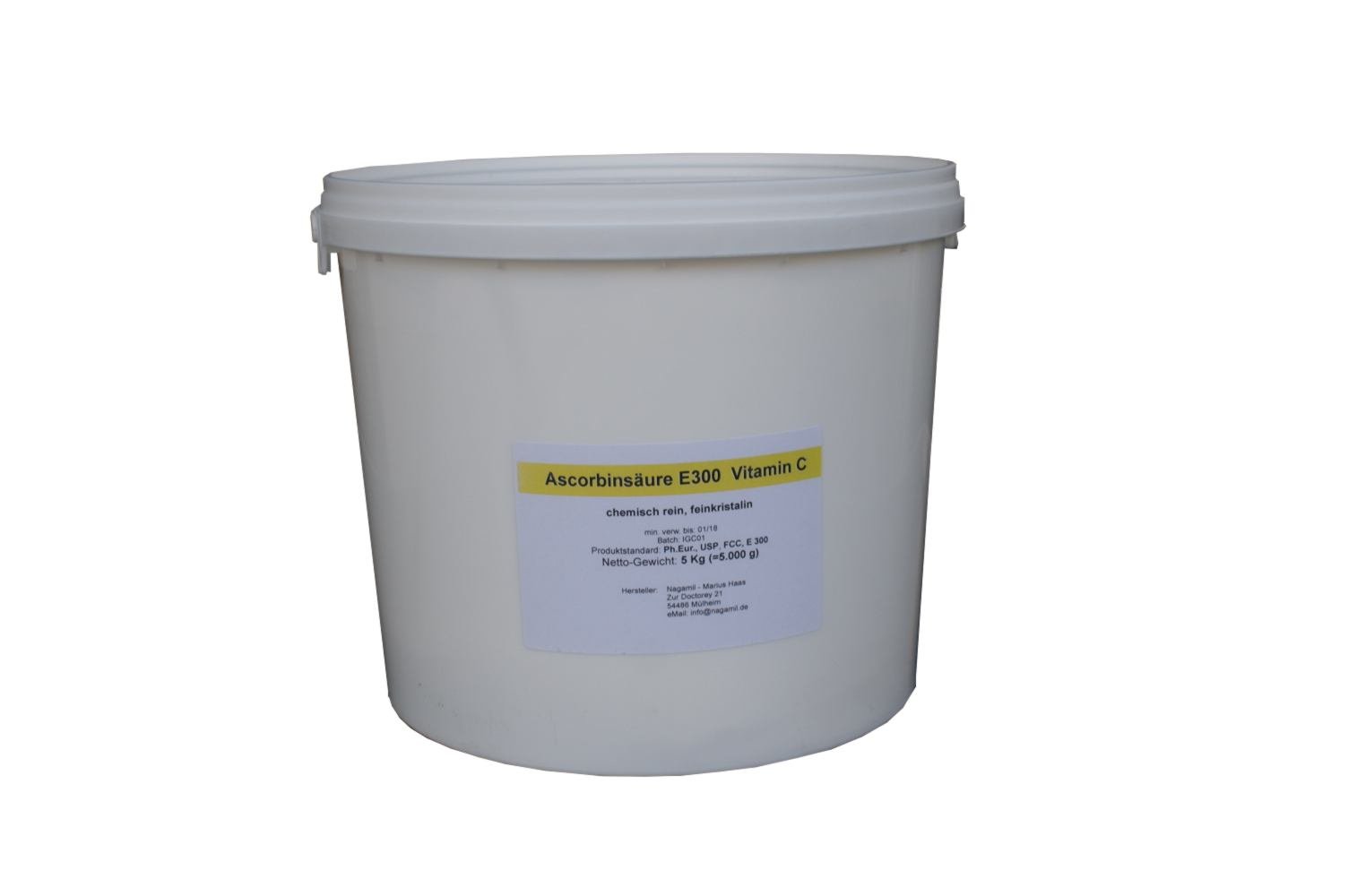 5 Kg L-Ascorbinsäure Vitamin C im Eimer, Lebensmittelqualität E300, feinkristalin