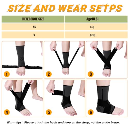 Image of Tarpop 1 Pair Ankle Brace for Kids Compression Ankle Sleeves Adjustable Foot Support Brace Elastic Guard for Children Boys Girls Sports Running Jogging Dance Fitness Gymnastics(Black,Small)