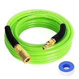 FYPower Air Compressor Hose 1/4 Inch x 25 Feet Reinforced Polyurethane (PU) Air Hose with Fittings, Bend Restrictors, 1/4