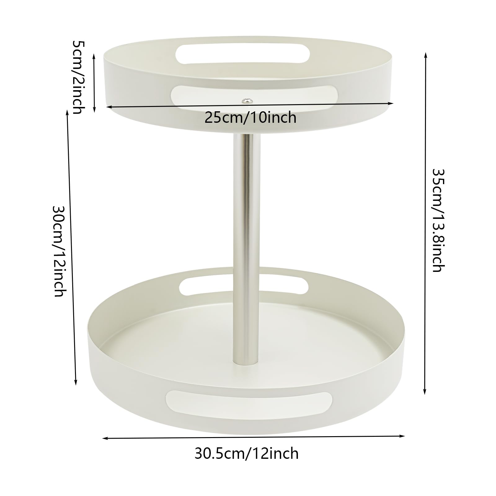 Regał na przyprawy, obrotowy, 2-poziomowy, ze stali węglowej, obracany o 360° 30,5 cm, 2,05 kg, z bocznymi uchwytami, podwyższony promień ochronny, nadaje się do butelek z przyprawami