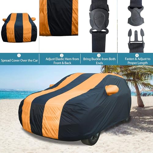 Image of Allextreme KSG5003 Car Body Cover Compatible with Kia Sonet Custom Fit Dustproof UV Heat Resistant Indoor Outdoor Body Protection (Navy Blue & Orange with Mirror)