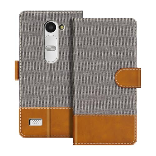 UOGNADGD Leather Flip Wallet Case Compatible with LG Leon LTE Phone Cover with Card Holders, RFID Blocking, Magnetic Closure & Kickstand (Gray)