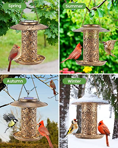 Sweetfull Solar Bird Feeder For Outdoors Hanging, Metal Wild Bird Feeder For Cardinals Solar Garden Lantern With S Hook As Gift Ideas For Bird Lovers  thumb #4