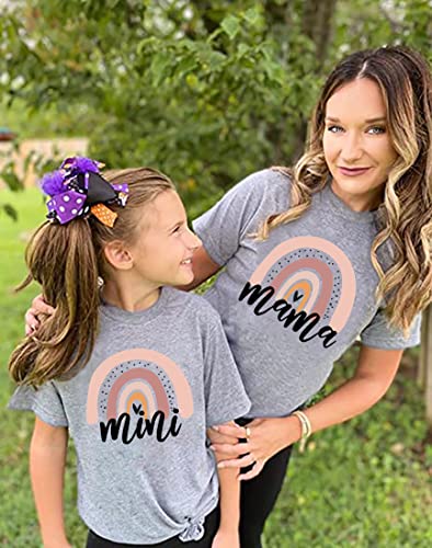 Image of Mama and Mini Rainbow Graphic Tees Mommy and Me Matching Shirts Tops Casual Short Sleeve Mother and Daughter T Shirt