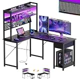 YOUDENOVA Schreibtisch mit Lochwand 135 x 90 cm Eckschreibtisch mit Regal Gaming Schreibtisch Groß mit Steckdosen & USB Ladeanschluss Gaming Tisch L Form mit Stauraum Schwarz
