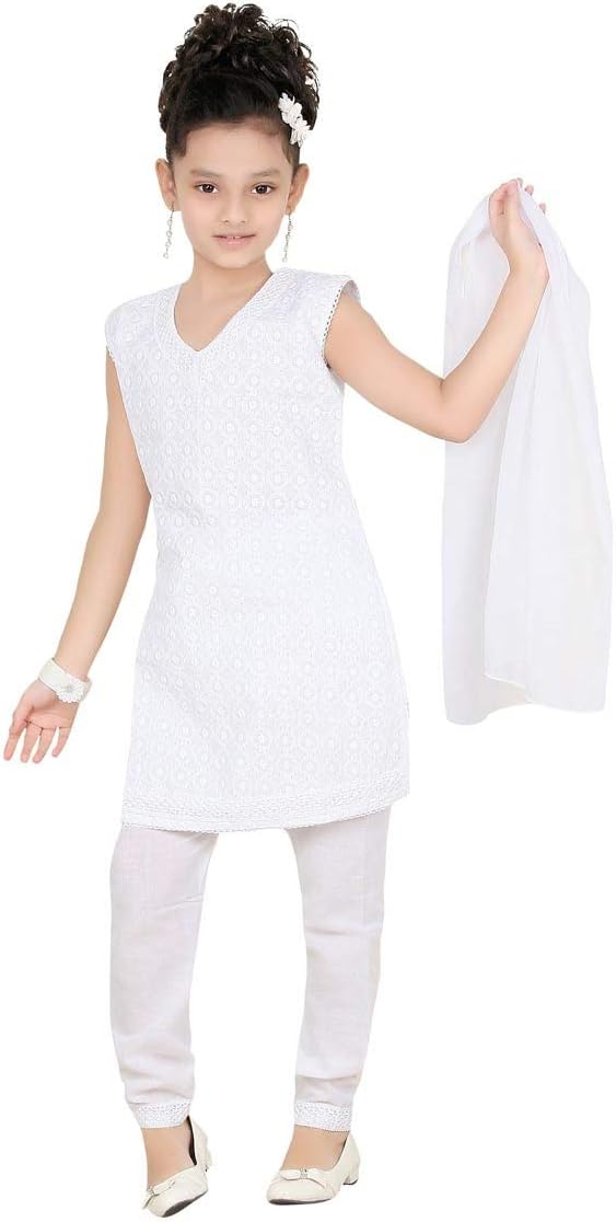 Baba & BabyGirls Cotton White Salwar and Churidar Suit