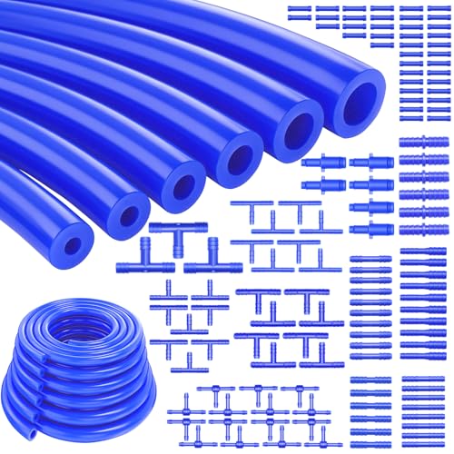 Image of Tnisesm 134PCS Vacuum Hose Automotive Kit 5FT,1 /8 inch 5 /32 inch 3 /16 inch 1 /4 inch 5 /16 inch 3 /8 inch Blue Tubings with Color-Matched Connectors 128PCS ID High Performance 130PSI Silicone Vacuum Hose line Kit