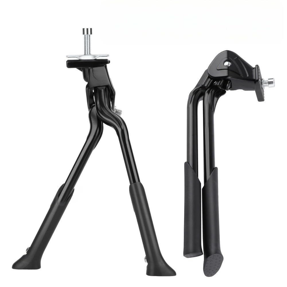 Cavalletto in alluminio per bicicletta, regolabile, 24-29 pollici, doppio cavalletto centrale con piedini in gomma antiscivolo, per mountain bike, e-bike, bici da corsa, nero
