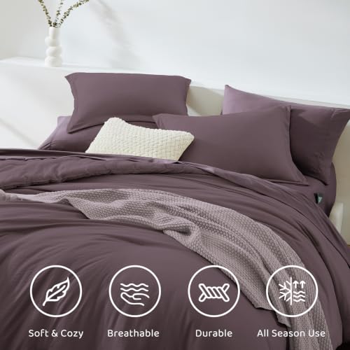 Image of Queen Comforter Set-7 Pieces Soft Prewashed Bed in a Bag Queen Bedding Sets | All Season Comforter with Sheets, Pillow Shams & Pillowcases, Artic Plum