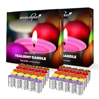 Aromahpure Scented Decorative Tealight Candles | Wax Tealight Candle | 10 gm, 200 Pcs |Assorted Smokeless Candles | 3 Hours Burning Time Guaranteed | for Home Decoration & Celebration