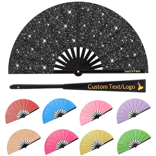 Boots on The Ground Fan Personalized Fans for Line Dancing Custom Clack Fans for Line Dancing with Text Logo Rave Foldable Fans That Make Sounds for Women Wedding Church Party (Glitter)
