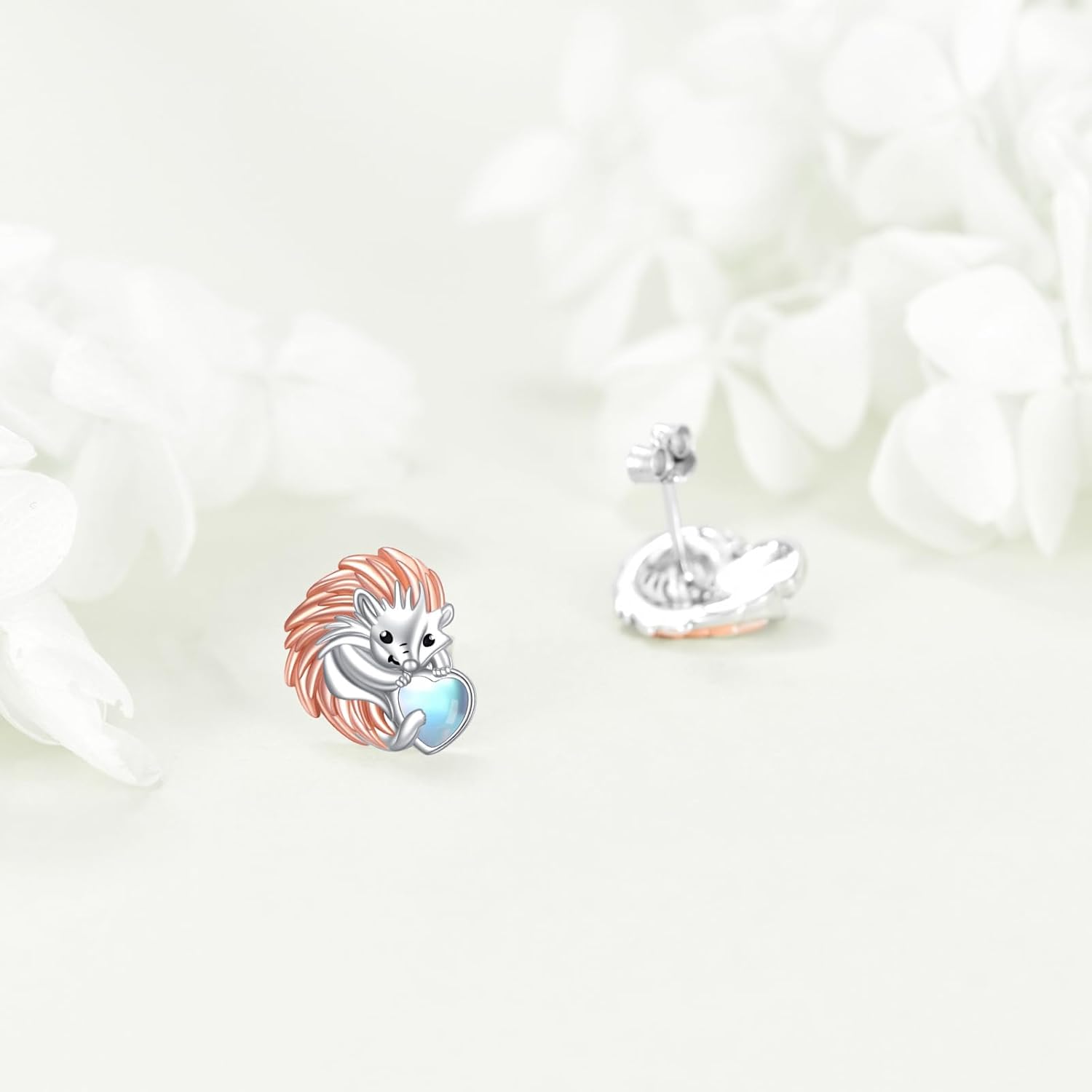 KZX Hedgehog Earrings 925 Sterling Silver Hedgehog Moonstone Stud Earrings Cute Hedgehog Jewelry for Women Men - Image 4