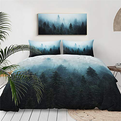 Wwzz Fir Forest Bedding Set Trees Nature Duvet Cover Misty Landscape Bedspreads Hipster Vintage, 3-Piece Bedding Set Duvet Cover Set With 2 Pillowcase, Soft Microfiber,Us King #TOP2