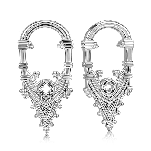 DOEARKO 2PCS Stainless Steel Ear Weights with Engraved Pattern Ear Stretchers for Gauged Ears Expanders for Stretched Lobes Fashion Body Jewelry for Men & Women (05mm(4G)-Window Silver)