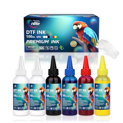 Image of Enlite DTF Ink 100ML Combo Pack, Premium Pigment Ink for PET Film Heat Transfer Printing, Refill for DTF Printer with printhead DX5 DX7 5113 XP600 I3200 4720 TX800, 2W+1B+1C+1M+1Y