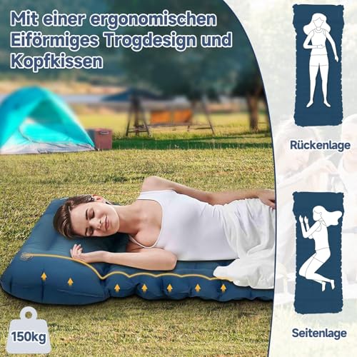 HAUSPROFI Isomatte Camping, 10cm Ultraleicht Camping Luftmatratze mit Fußpumpe & Kissen, Aufblasbare Matratze Kompakte und Leichte, Campingmatte für Wandern Strand Outdoor, Dunkelblau 6