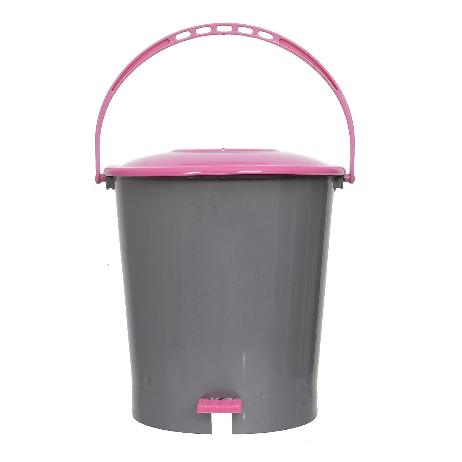 Kuber Industries Step-On Pedal Plastic Dustbin/Wastebin With Handle, 5 Liter (Grey & Pink)-47KM01013-image-2