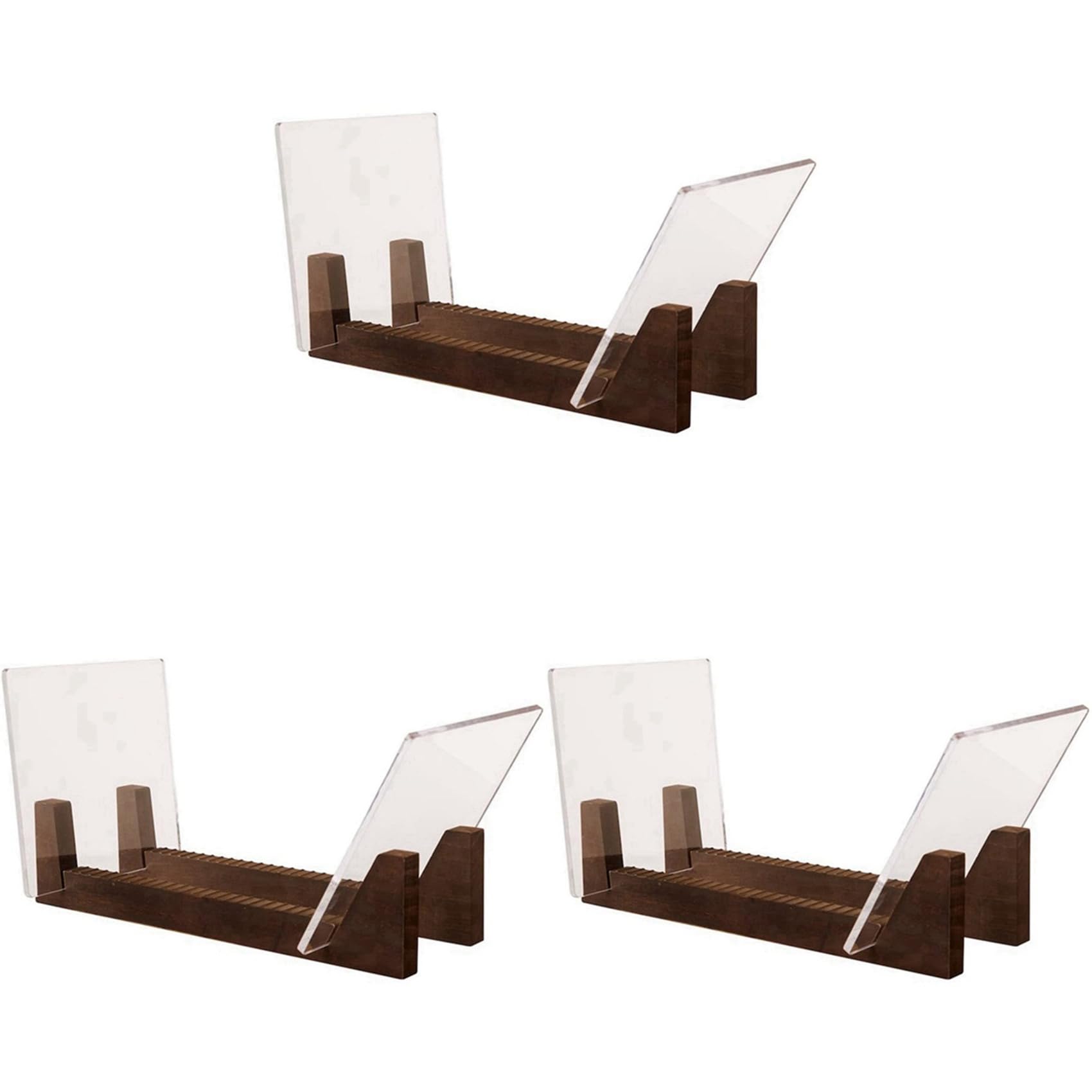 Hndhbfgrt 3set Vinyl Record Storage Holder Large Capacity Acrylic Ends Display Stand Wooden LP Vinyl Album Desktop Rack