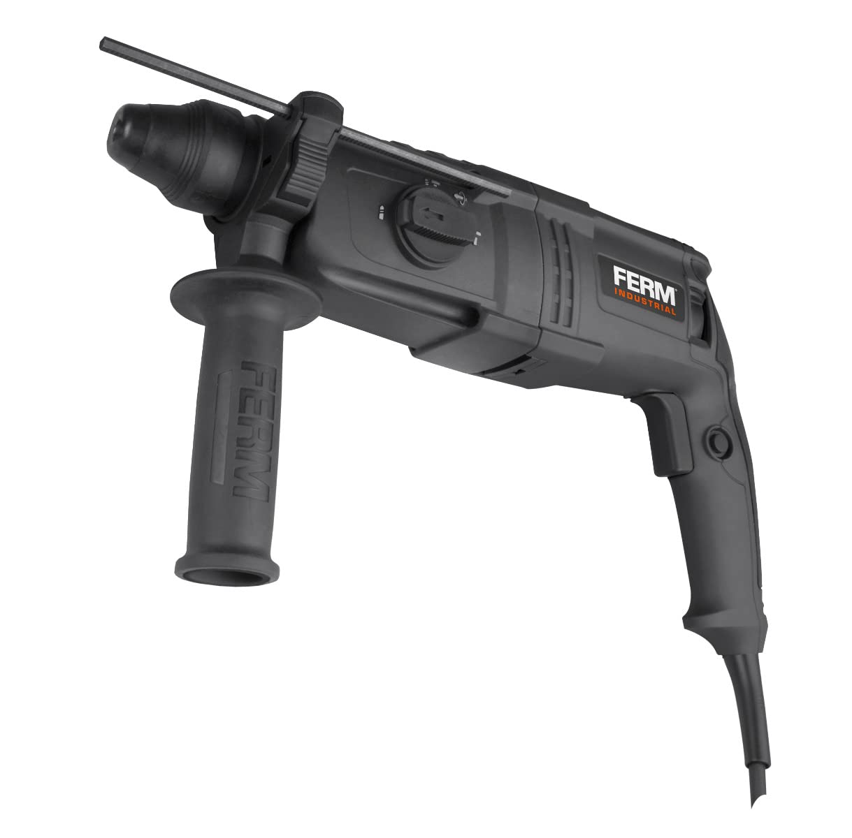FERM Martello perforatore / Martello demolitore 800W. 4 funzioni: perforazione, percussione, scalpellatura, scalpellatura rotante. Include 3 punte SDS-plus, 2 scalpelli e una pratica custodia