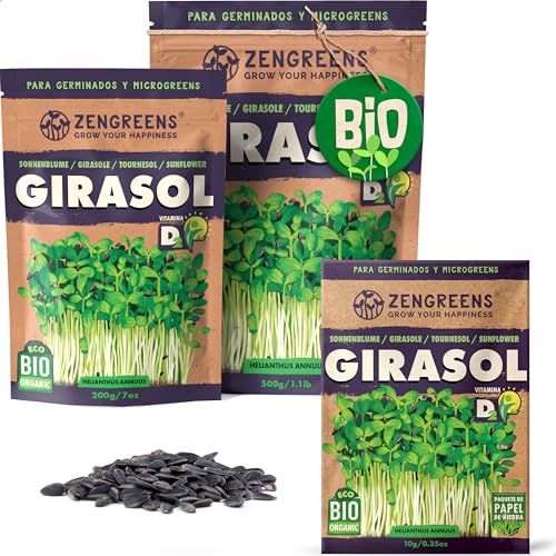 ZenGreens® - Semillas de girasol ecológico - Elija entre 10g, 200g y 500g - brotes de helianto - germinación de más del 97% - Microgreens