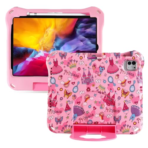 iPad Air 11 2026 M4 11 inch Kids Tablet Case for Kids Boy Girl,iPad Air 4th 5th 6th Generation Princess Light EVA Foam Shockproof Kid-Friendly Kid Pro Tablet Cover with Stand Handle Pink - image 1