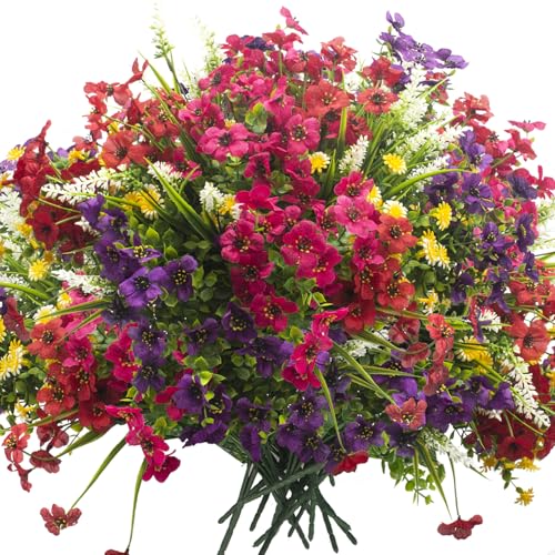 Image of Grunyia 20 Bundles Artificial Flowers Outdoor No Fade UV Resistant Fake Plastic Flowers Faux Plants for Garden Patio Porch Window Box Home Wedding Farmhouse Hanging Decor