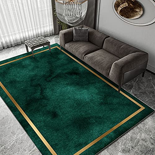 Alfombra vintage verde oscuro, antideslizante, lavable, pelo corto, con marco dorado, ideal para decoración de habitación infantil y guardería, 160 x 200 cm