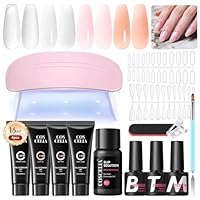 COSCELIA Poly Gel Nägel Set,4 Farben Poly Extension Gel Nägel Set mit UV Lampe Transparent Orange Rosa Cyan Nagelset Gelnägel Starterset, Nagelverlängerung Builde Kit Base Top Coat Slip Solution