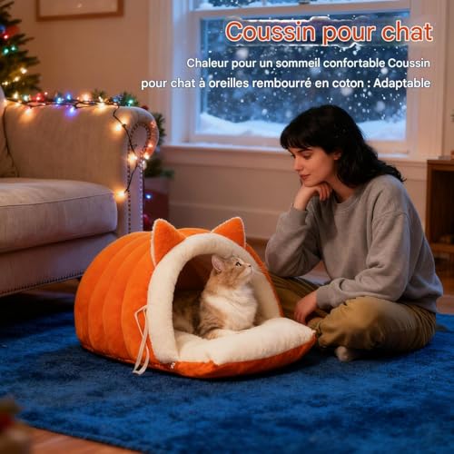Panier pour chat chaud lit semi-fermé peluche chiot antidérapant - 3
