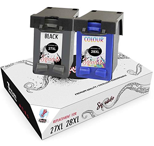 Squuido 2 Remanufactured Cartuchos de Tinta 27 28 compatibles con HP Officejet 4215 PSC 1110 1210 1215 1315 Deskjet 3320 3325 3420 3535 3550 3650 5650 5850 | Alto Rendimiento