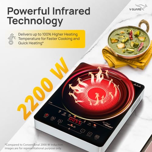 Image of V-Guard VIRC 04 2200 W Infrared Induction Cooktop | Compatible with All Utensils | Up to 4 kV Surge Protection | BBQ Grill | Touch Panel Control | Stainless Steel Body | 1 Year Warranty by V-Guard