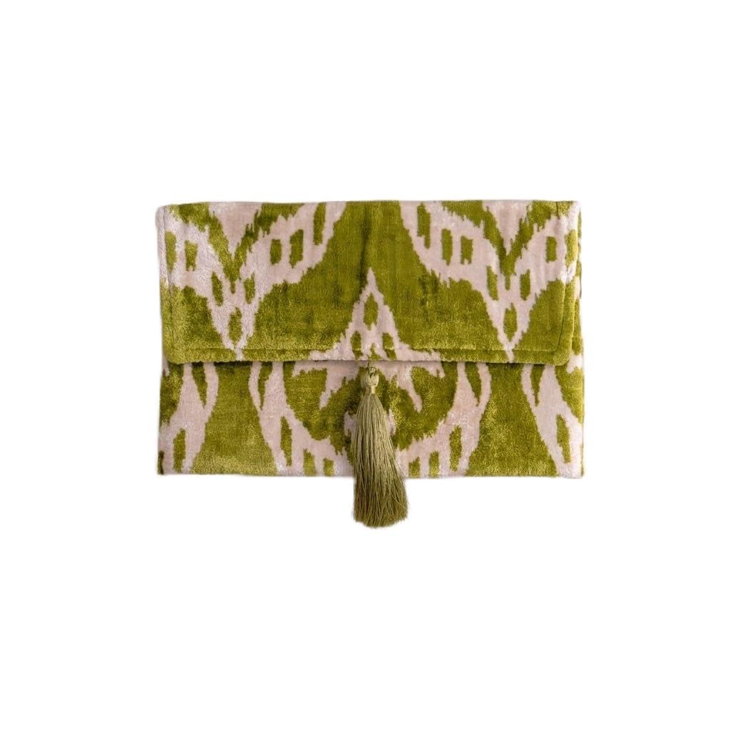 Bolso Ikat de terciopelo de seda hecho a mano, estilo sobre, diseño bohemio, patrón étnico, opción de correa de cadena, bolso de mano de fiesta de noche, bolso de mano premium, blanco roto