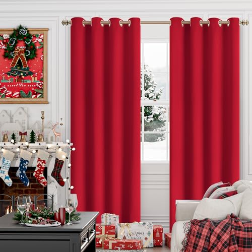 Image of YoungsTex Red Blackout Curtains for Living Room Window - Thermal Insulated Drapes with Grommet Room Darkening for Dining Bedroom, 2 Panels, 52 x 80 Inch