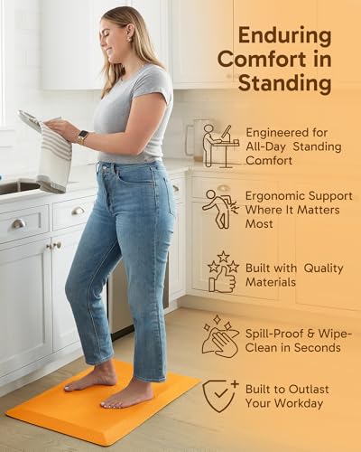Image of Ophanie Kitchen Mats for Floor, 3 /4 Inch Thick Kitchen Rugs, 20''x32'' Anti Fatigue Standing Cushioned Mat, Waterproof,Comfort Ergonomic Mat for Office, Home, Sink,Orange Non-Slip Bottom