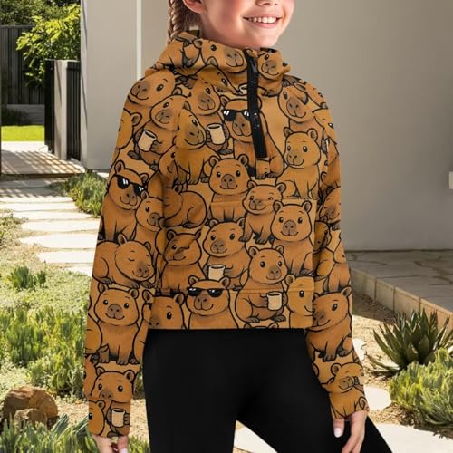 AFPANQZ Half Zip Hooded Sweatshirt for Girls with Pocket Long Sleeve Pullover Tops Kids Lightweight Winter Clothes 5-14 Years3