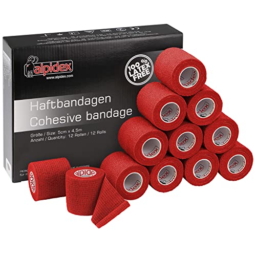 ALPIDEX 12 Rollos Venda Autoadhesiva Elástica 5 cm x 4,5 m Cohesiva | Vet Wrap, Piel Sensible, Sin Látex, Impermeable, Transpirable, Caballo, Perro, Gato, Deporte, Vendaje, Sujeción