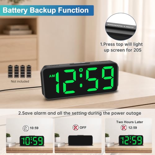 Image of Peakeep Small Digital Alarm Clock for Bedroom, Large Number, Battery Backup | Plug-in Tiny Electric Clock Brightness Dimmable for Bedsise Desk Table Small Spaces, 5 Volume, Easy to Set, Adapter Included
