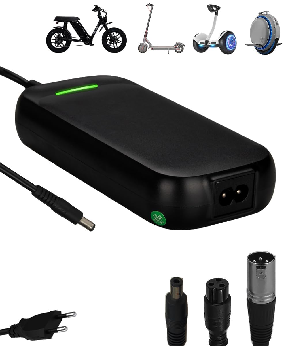 Chargeur Trotinette Electrique 54.6V 2A, Universel Chargeur Hoverboard avec 4 Connecteurs, 48V Chargeur Batterie de pour Velo Xiaomi M365 Ninebot Monocycle Scooter