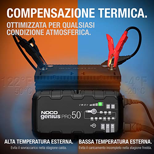 Noco GENIUSPRO50: Caricabatterie Intelligente 50A 6V/12V/24V – Mantenitore Di Carica, Desolfatatore E Alimentatore Con Protezione Da Sovraccarico E Compensazione Termica – Per Batterie Piombo E Litio - 4