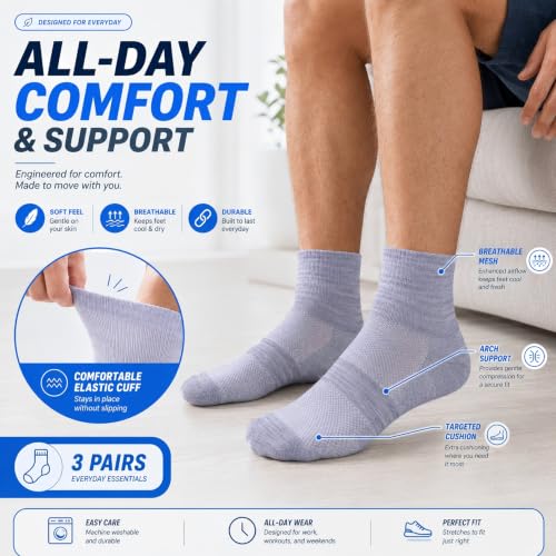Image of Merino Wool Ankle Socks, Men's Women's 90% Wool Athletic Thin Running Moisture Wicking Socks, 3 Pairs