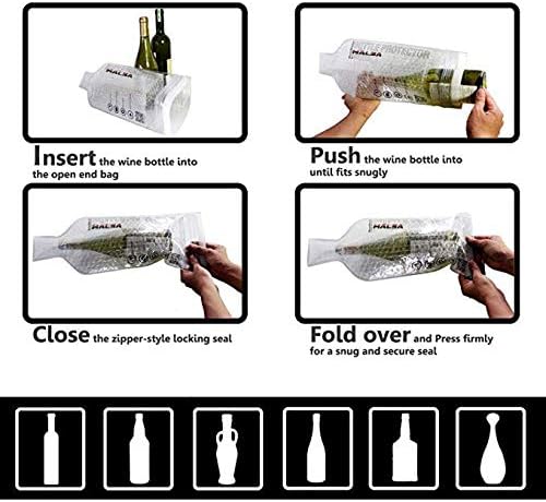 MALSA Wine Bottle Protector – Wine Sleeves Pack In Travel Luggage And Suitcase – Portable And Reusable Bags – Inner Skin With Tough Leak Proof Outside – Pack Of 4