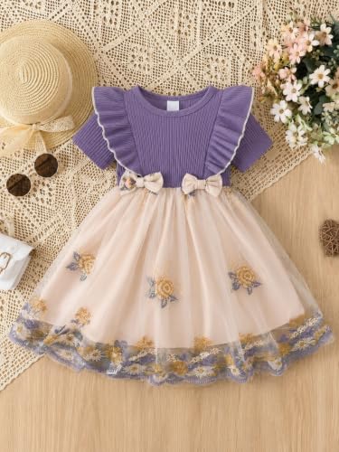 Image of TAGAS Girls Frock Dress | Floral Printed Princess Dress with Full Sleeves, Ruffle Shoulders & Flared Skirt | Birthday Dress for Girls | Wedding & Special Occasion Wear | 1-9 Years