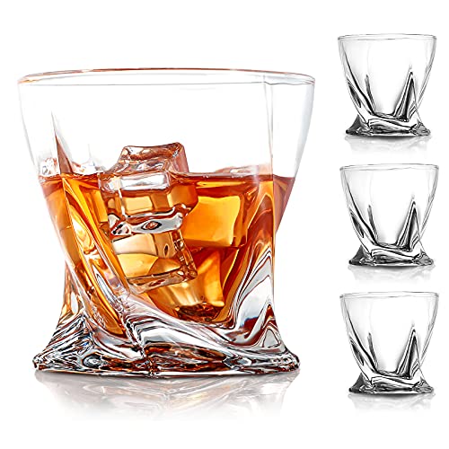 COPLIB Whiskey Glasses Set of 4 -11 OZ Old Fashioned Glasses/Premium Crystal Glasses, Perfect for Whiskey Lovers, Rocks Glasses for Scotch, Bourbon, Liquor, Rum, and Cocktail Drinks - Twist