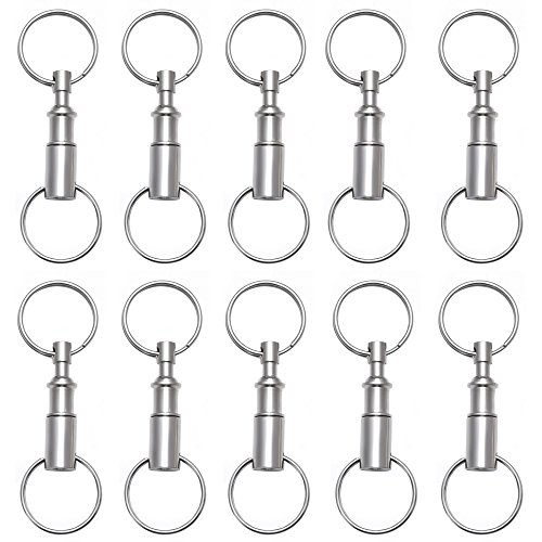 EKLOEN Detachable Pull Apart Key Rings Keychains with 2 Heavy Duty Split Rings(10 Pack) Silver